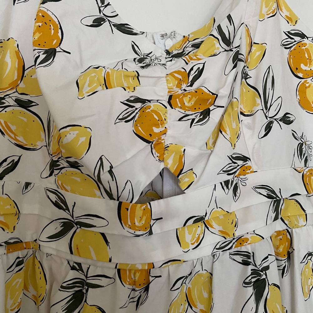 White Lemon Print Midi Dress - Yellow Floral Sundress - Picture 2 of 6